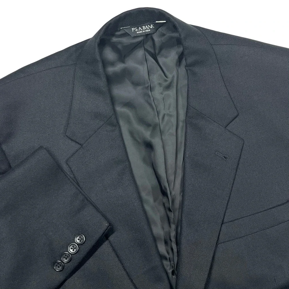 Jos A Bank Signature Collection Silk Camelhair Blazer Mens 44L Black Herringbone